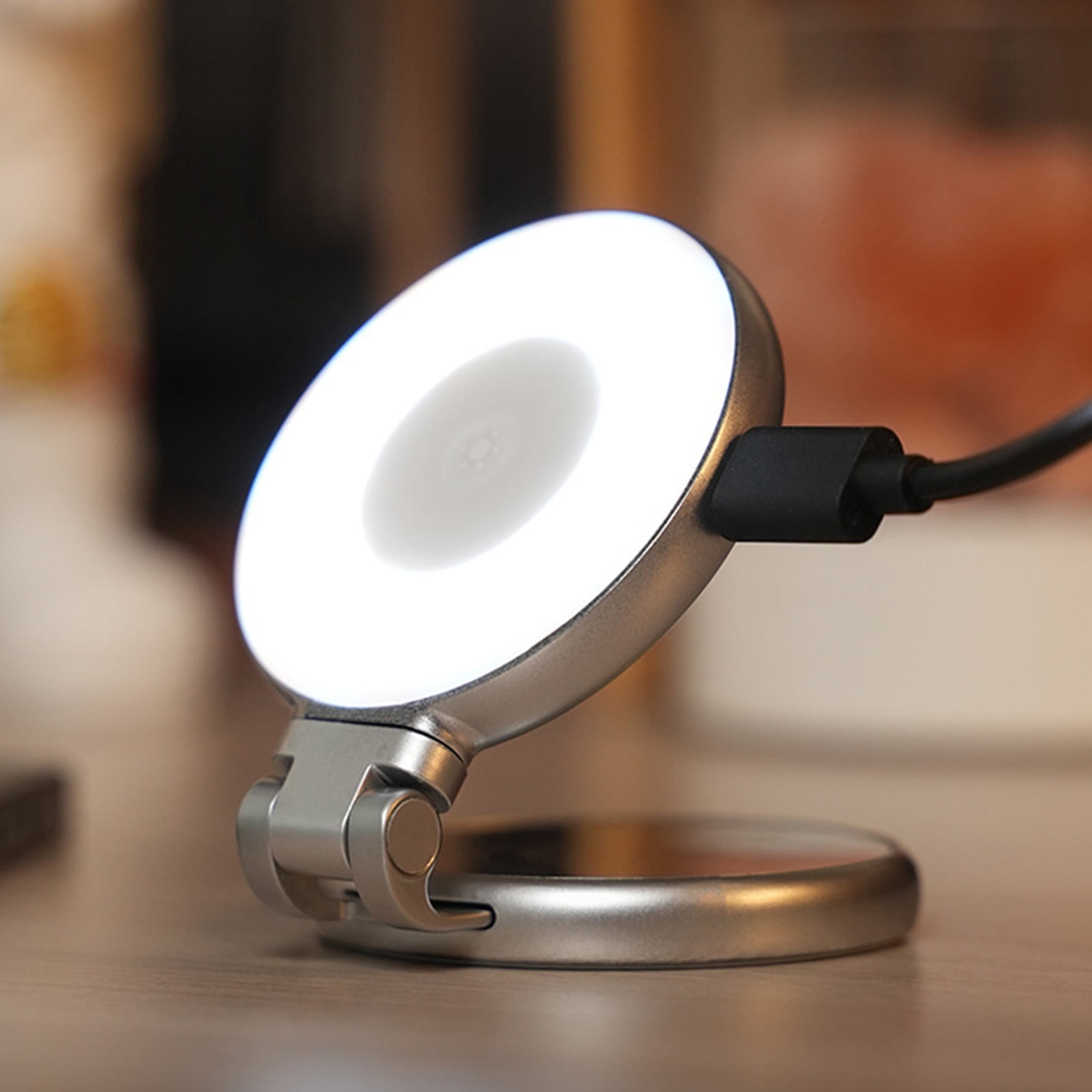 Foldable Fill Rings Light with Glass for Makeup Photography Recording Video Conference Rotating Selfie Light