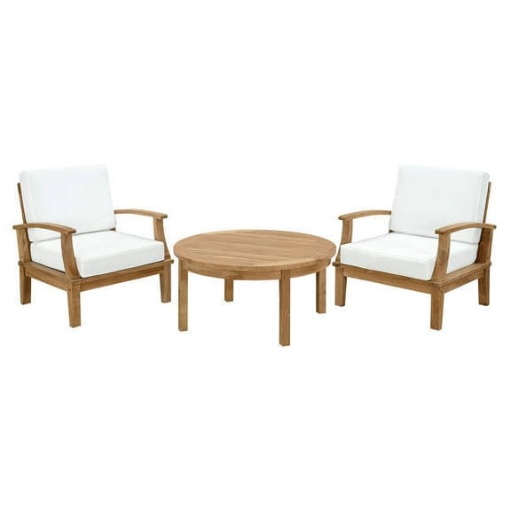 Modway Marina 3 Piece Outdoor Patio Teak Sofa Set in Natural White