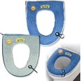 thumbnail image 1 of Funda para asiento de inodoro con cremallera, gruesa, cálida, agradable para la piel, con asa, lavable, reutilizable, tamaño estándar para todos los asientos de inodoro ovalados (verde + azul), 1 of 5
