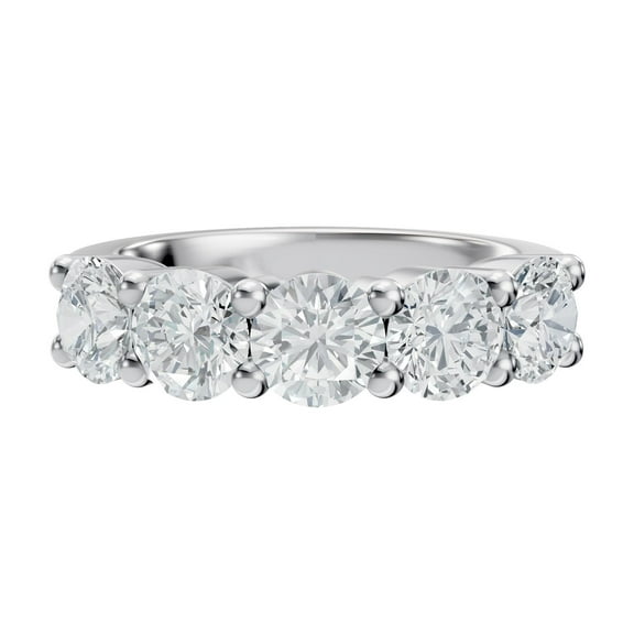 DIAMOND CLUB 2 Carat Lab Grown Diamond Wedding Band Ring for Women, Round Cut 5 Stone, 14K White Gold, F Color, VVS Clarity, Size 5 US – Elegant & Sustainable Jewelry
