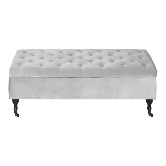 Pemberly Row Tufted Storage Bench in French Pearl Gray Velvet