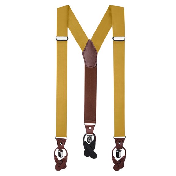 Jacob Alexander Men's Solid Fabric Suspenders Braces Convertible Leather Ends and Clips Y-Back - Gold