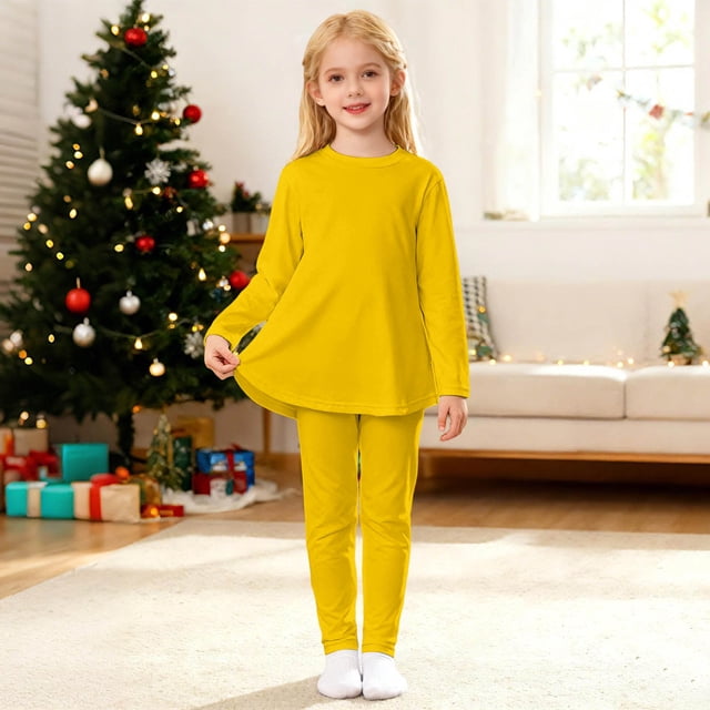 WENXIAOO Ensemble de Pyjamas pour Filles 2 Pcs Robe à Manches Longues avec Pantalon Ensemble de Pyjamas Décontractés pour Filles 9-10 Ans