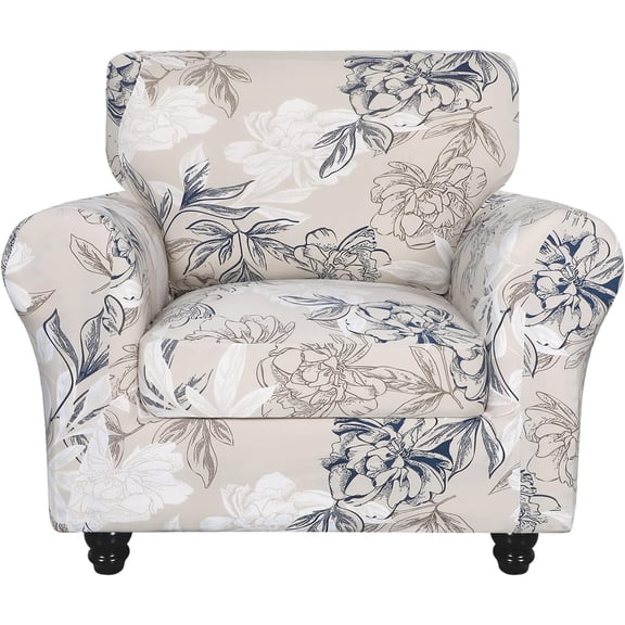 Stretch Sofa Cover Printed Couch Covers, Floral Pattern 2 Piece Armchair Slipcover with Separate Chair Cushion Cover, Washable Furniture Protector for Living Room(Armchair, Flower Shadow)