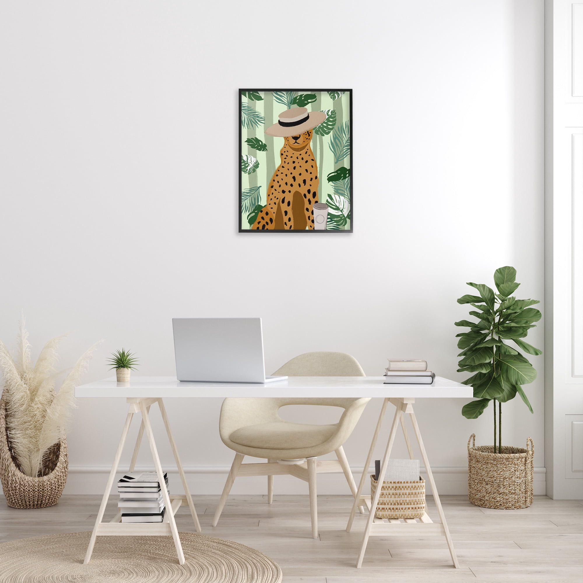 Stupell Industries Tropical Modern Leopard Animals & Insects Painting Black Framed Art Print Wall Art, 24 x 30