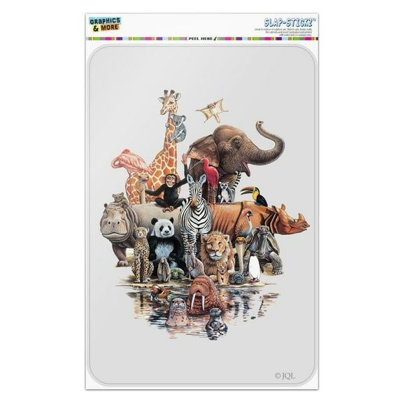 Diverse Animal Family Reunion Elephant Giraffe Panda Lion Walrus Hippo Home Business Office Sign