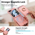 thumbnail image 3 of Dteck Built-in Screen Protector Case with Detachable Card Wallet for Samsung Galaxy Z Flip 6,Magnetic Leather+PC 2 in 1 Removable Card Slot Wallet Case Shockproof Mag Safe Ring Stand Cover,Pink, 3 of 11