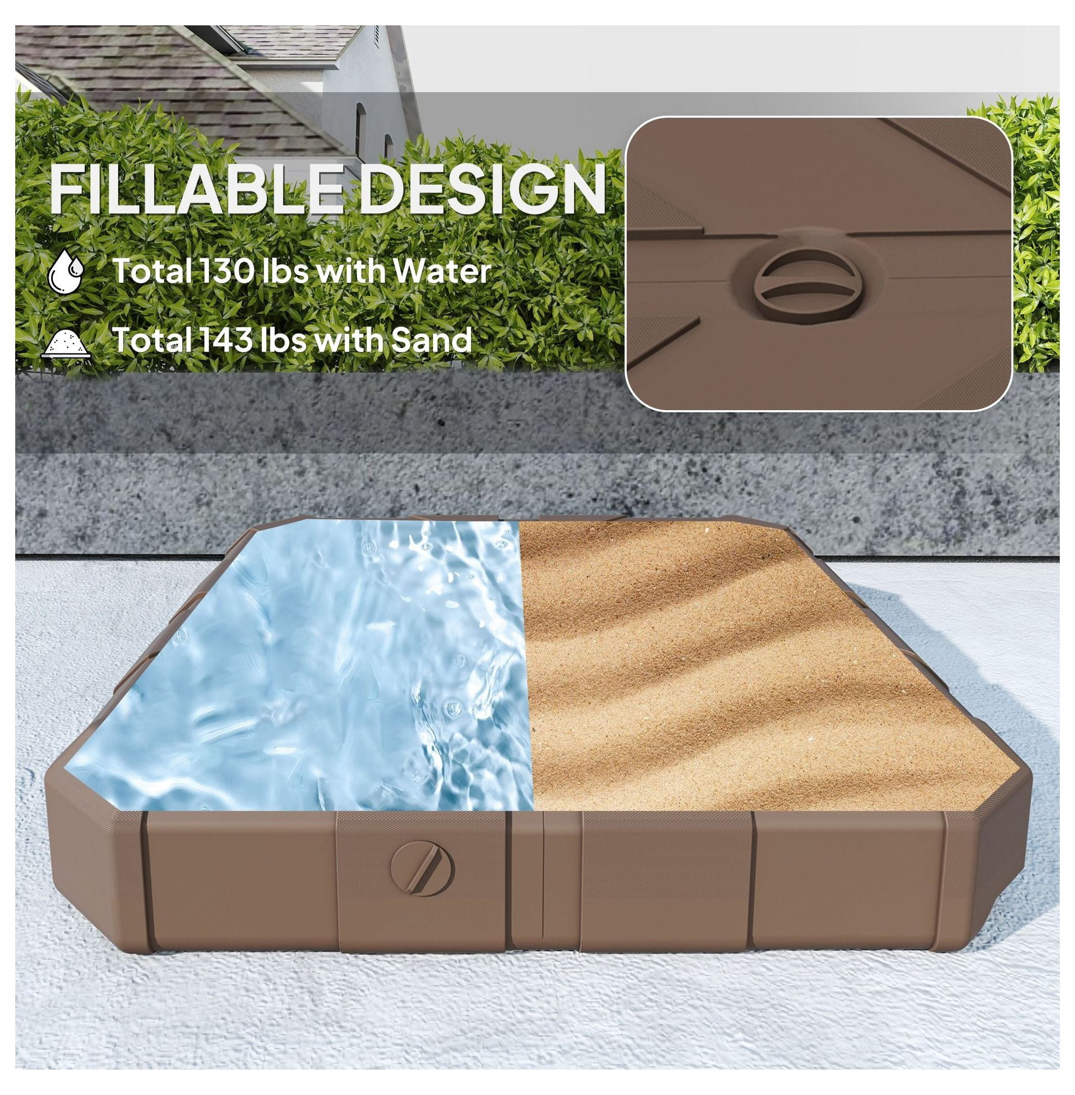 Offset Patio Umbrella Base - Heavy Duty 143lbs Fillable Stand for Garden, Poolside - 2.4" Pole - Brown