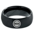 thumbnail image 2 of Tungsten Beer Bottle Cap Band Ring 8mm Men Women Comfort Fit Black Dome Brushed Polished, 2 of 4