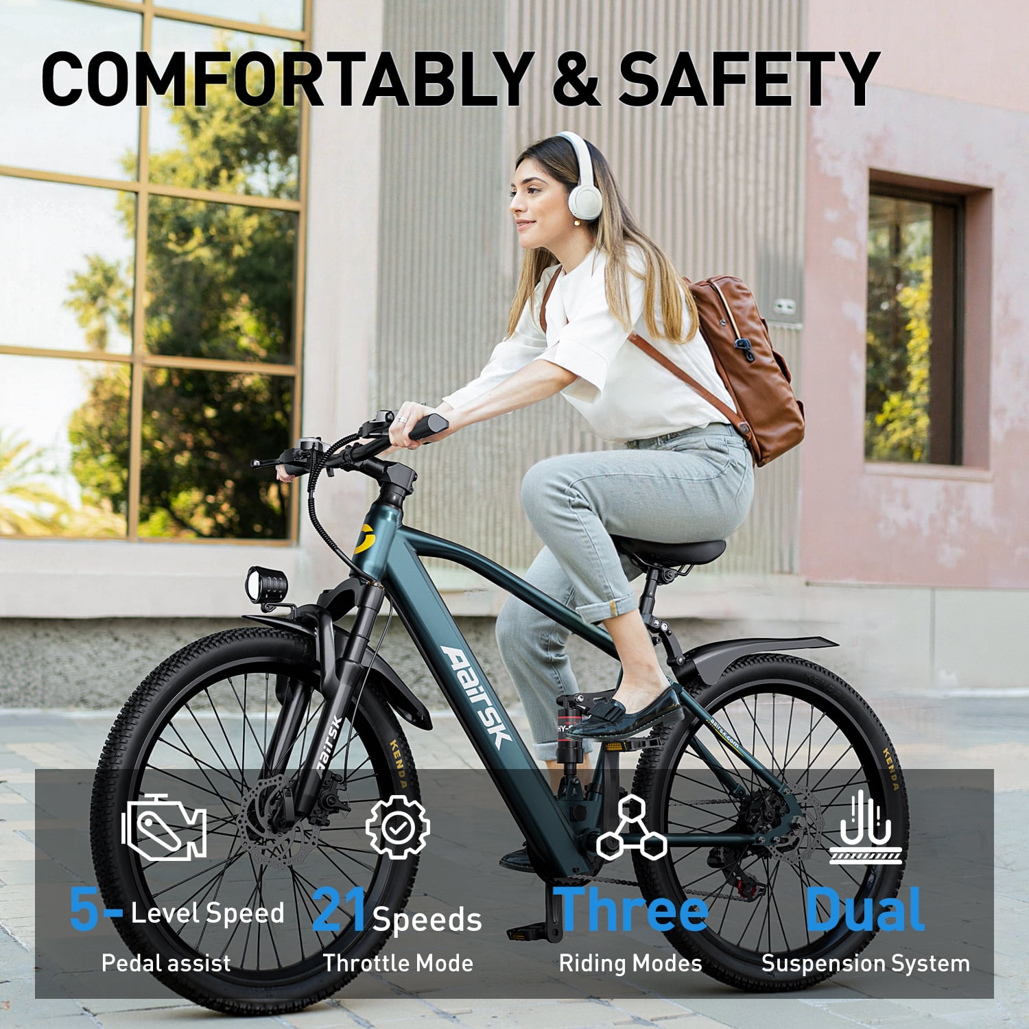 748 Peak Aairsk GT900 26" Electric Bike 400W Motor, 36V 13AH Battery,22Mph Max Speed Dual Suspension, Ideal for City and Trail Rides