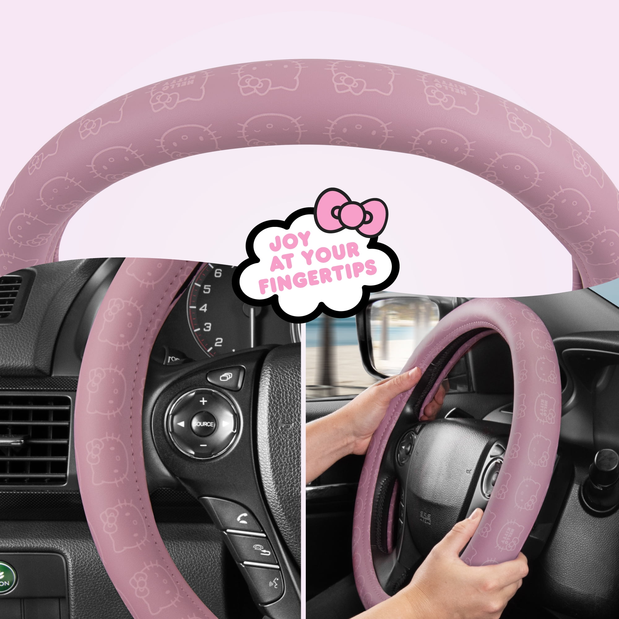 Official Sanrio Hello Kitty Steering Wheel Cover with Easy Clip-on Car Air Freshener, Odor Eliminator, Fun Scents