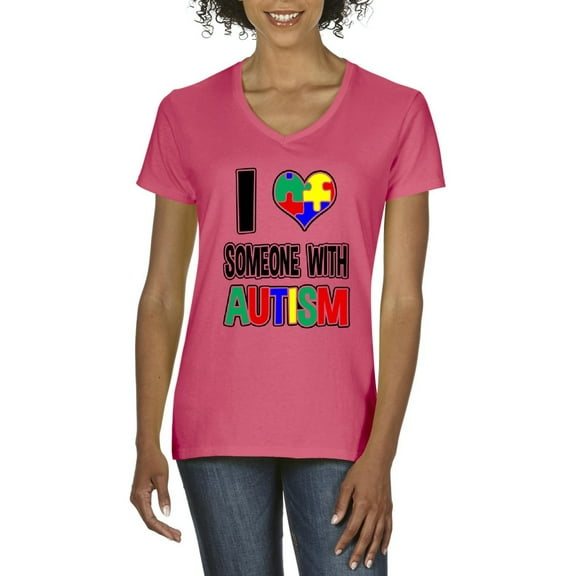 NIB - Women's T-Shirt V-Neck Short Sleeve, up to Women Size 3XL - I Love Someone With Autism
