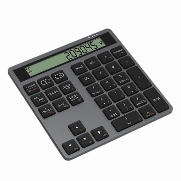 Ergonomic Bluetooth Dual Mode Wireless Numeric Keyboard with Display Calculator 2in1 Wireless Number Keypad Grey