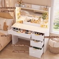 thumbnail image 2 of Tomnk Vanity Desk with Mirror and Lights, 35.4" Makeup Vanity with 4 Drawers and 7 Storage Shelves, Power Outlet, Dressing Table for Bedroom, White, 2 of 9