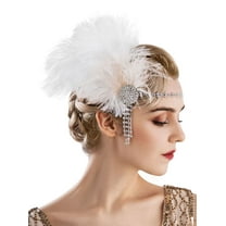 Flapper Headband 1920s Headpiece Roaring 20s Rhinestone Feather Great Gatsby Headpiece Hair Accessories,White