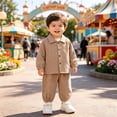 thumbnail image 2 of Quealent Toddler Boy Clothes Baby Outfits Fall Winter Long Sleeve Button Down Sweatshirt + Casual Pants 2pcs 18 Months - 5T (Beige, 18-24 Months), 2 of 8