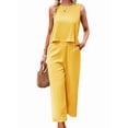 thumbnail image 3 of Women'S Summer 2 Piece Outfits Set Round Neck Sleeveless Tank Crop Top Wide Leg Pants Set with Pockets Yellow L, 3 of 9