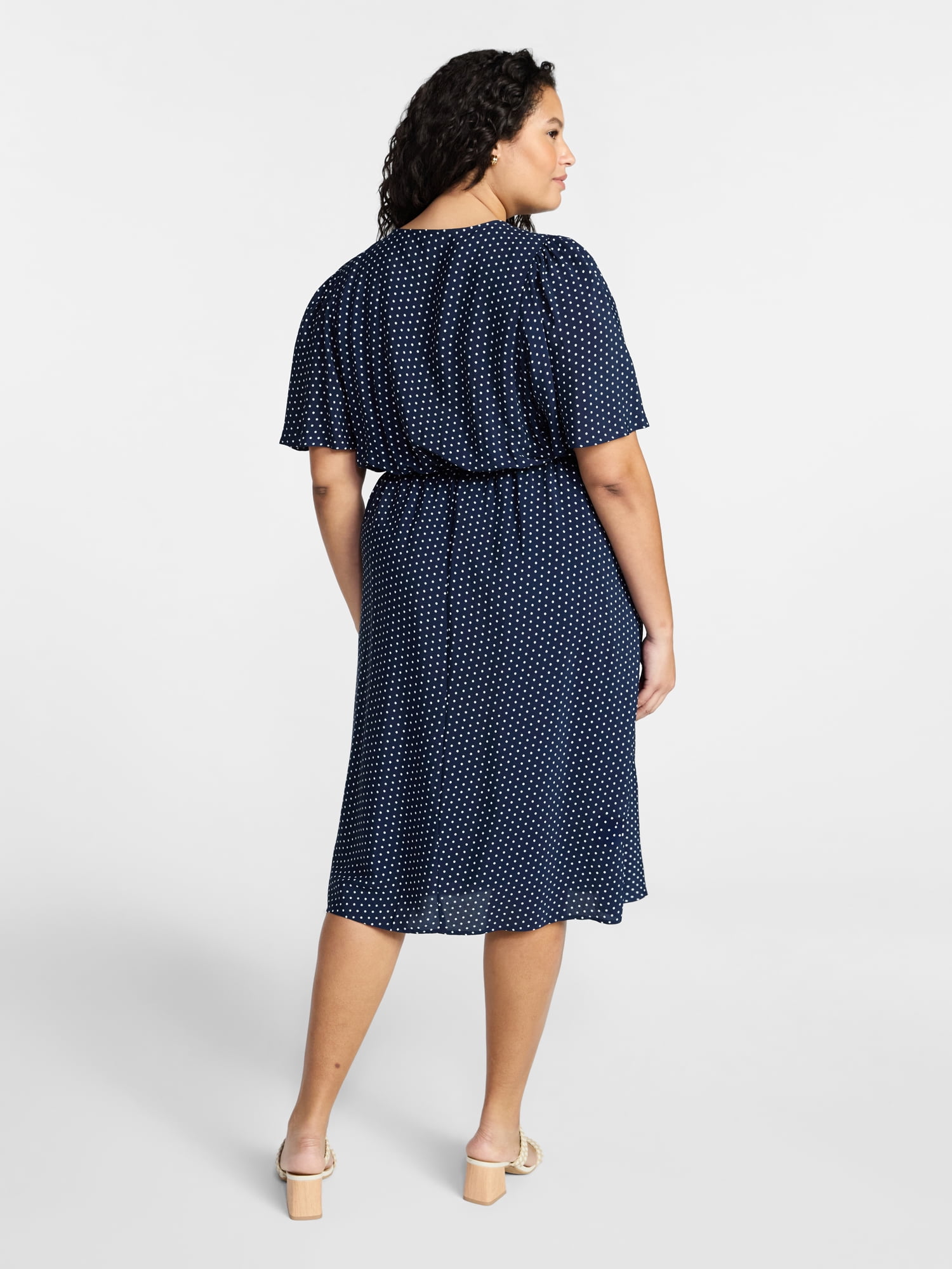 Terra & Sky Women's Plus Size Midi Wrap Dress with Elbow Sleeves, Sizes 0X-5X