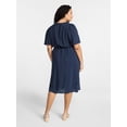 thumbnail image 2 of Terra & Sky Women's Plus Size Midi Wrap Dress with Elbow Sleeves, Sizes 0X-5X, 2 of 4