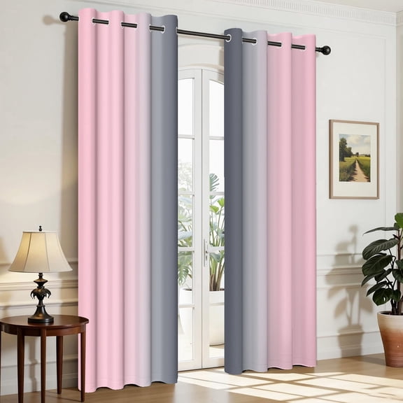 Aofoto Pink and Gray Curtains for Bedroom Living Room (2 Panels, 42 x 84 Inch), Modern Art Blackout Curtains for Kids Adults Darkening Drapes