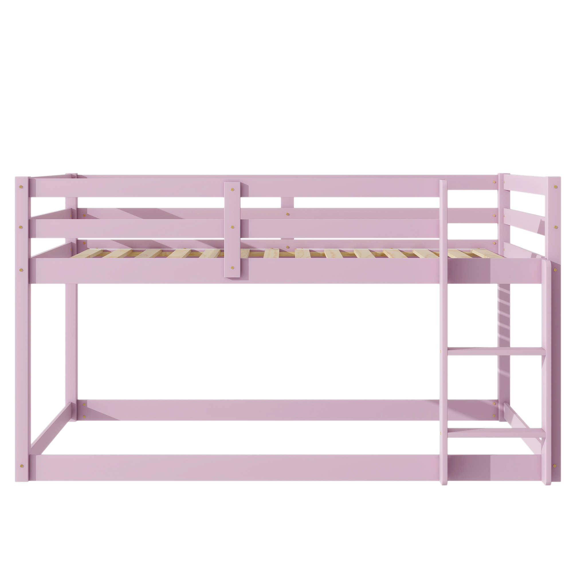 Aukfa Twin Over Twin Bunk Bed for Kids, Solid Rubber Wooden Bed Frame, Pink