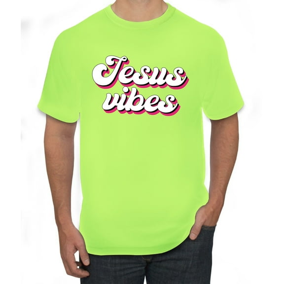 Wild Bobby, Faith Flower Script Inspirational/Christian Men Graphic Tee, Safety Green, Medium