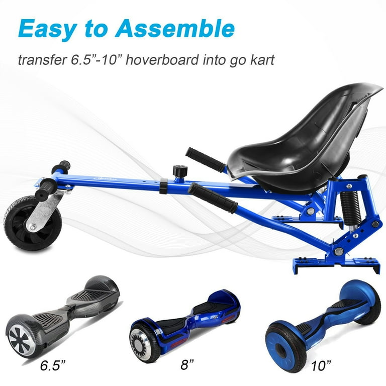 Hoverboard Seat Attachment w Dual Shock Absorbers 6 Front Wheel Hover Board Accessory Go Kart 265lbs Capacity Adjustable Length 26 34.5