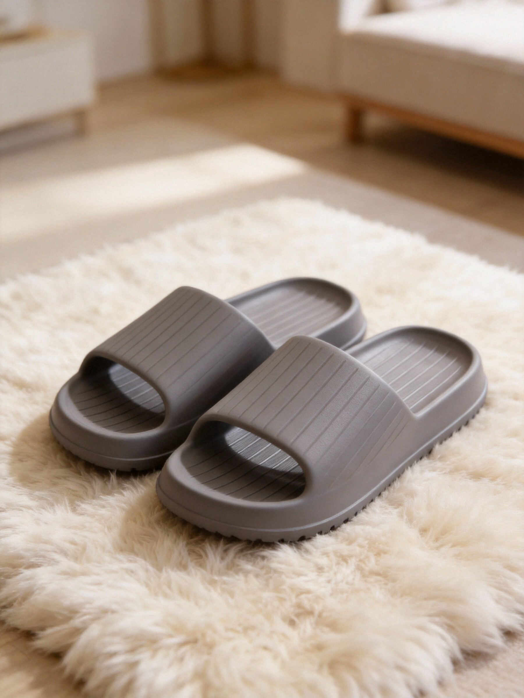 STCYLZFU Solid Color One Strap EVA Couple Slippers, Non Slip Breathable Soft Comfort Indoor House Slides for Men & Women