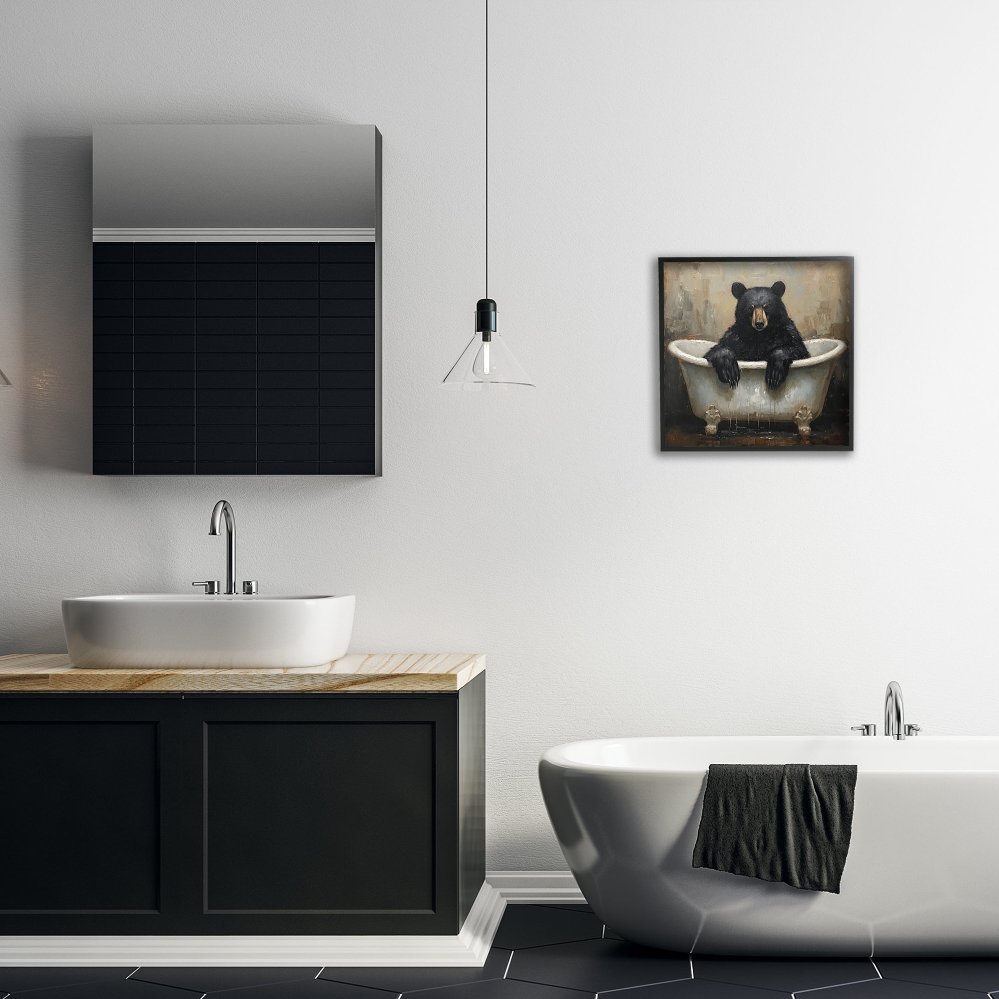 Stupell Industries Black Bear Bath Time Black Framed Giclee Art, design by Tina LeCour