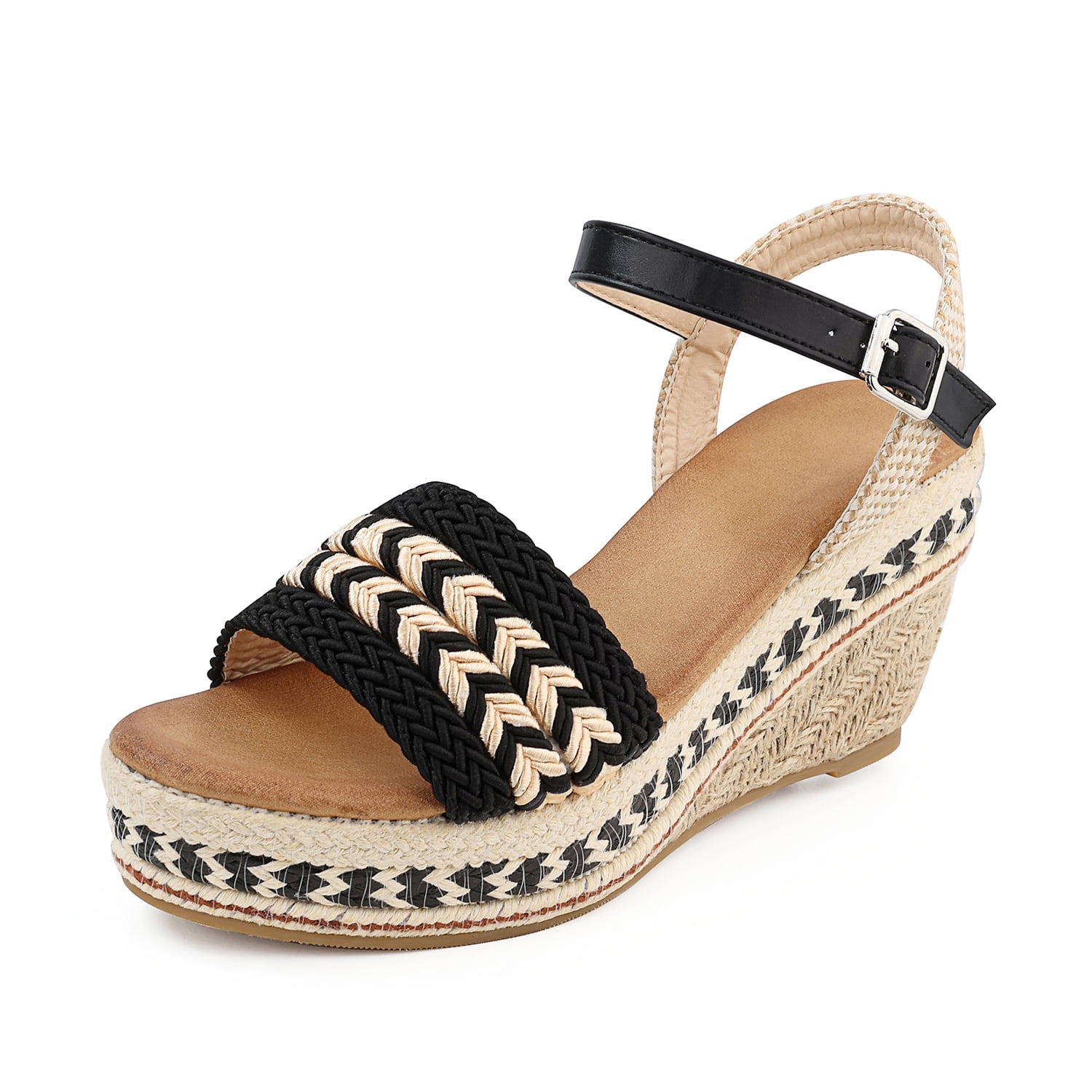 SHIBEVER Summer Wedge for Women Casual Ankle Strap Open Dressy Espadrilles Platform Shoes - Walmart.com