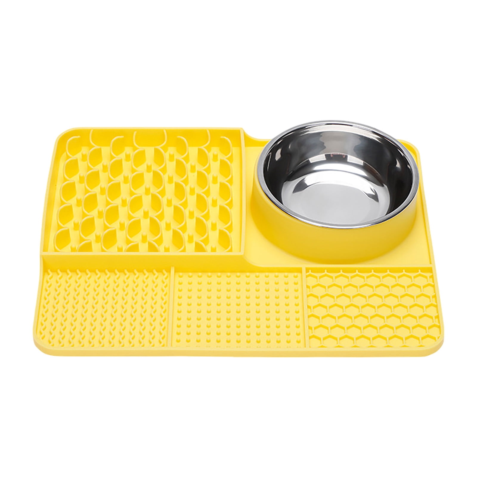 Licking Pad 5âInâ1 Silicone Slow Feeding Mat Suction Cup Antiâ Feeder Detachable Stainless Steel Bowl StressâRelief Set For Cats Dogs Puppies Daily Use 13.0 x 9.8 in Yellow
