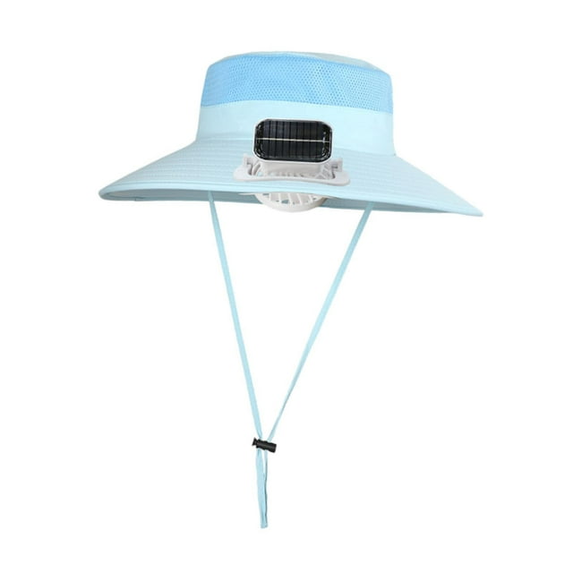 Sombrero de protección solar para niños con ventilador solar recargable sombrero de viaje de verano ajustable multifuncional para niños para niñas Azul