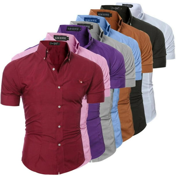 FOCUSNORM - Luxury Men's Blouse Shirt Slim Fit Short Sleeve Stylish ...