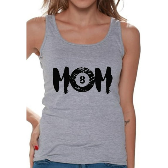 Women's M-O-M Billards Sport Mom Mothering Graphic Tank Tops Black Billard Ball