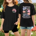 thumbnail image 2 of VNKIDY Girls Kids Floral Print Graphic Tee Short Sleeve Crewneck Oversized T Shirt For Summer Daily Casual Wear Black 150, 2 of 4