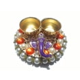 thumbnail image 1 of FineArt Haldi kumkum Holder/Box/Container/Set with Lord Ganesha Idol, Handcrafted on Round Golden Base with Multicolor Pearls, 1 of 1