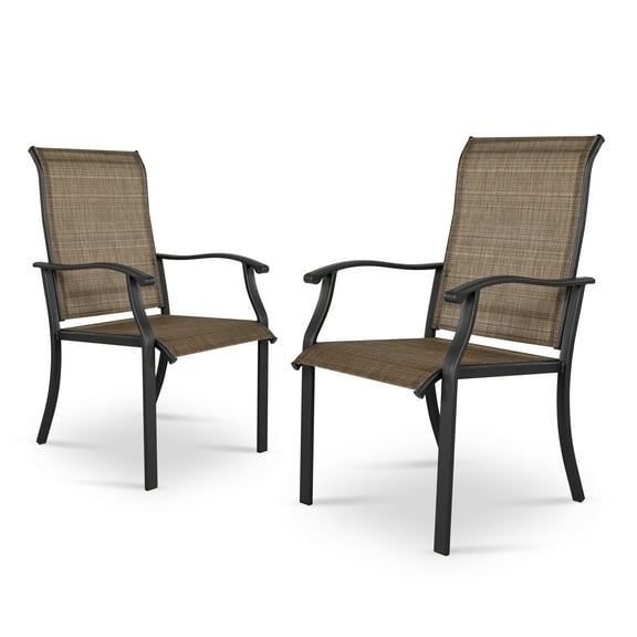 Nuu Garden Patio Chairs Set of 2, Outdoor Dining Chairs High Back with Metal Frame and Textilene Sling, Lawn Chair, for Garden, Backyard, Porch, Brown
