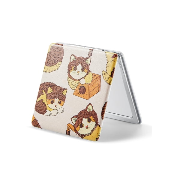 Espejo Compacto OMIRO con Aumento 1X/3X y Cubierta de Cuero PU con Gato