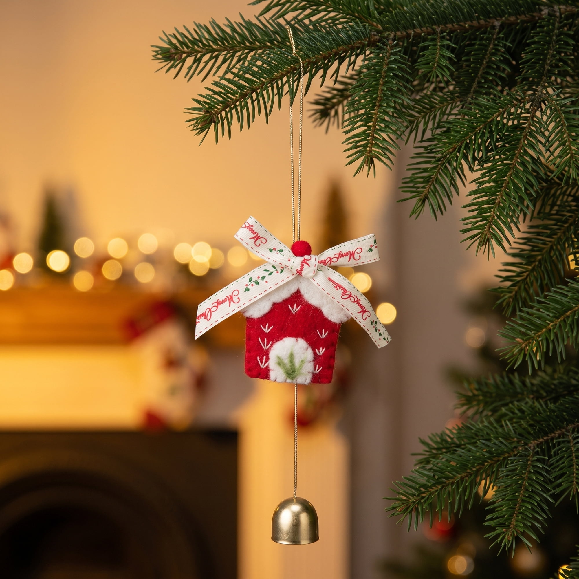 Unique Bargains 2Pcs Protection Velvet Hanging Metal Bells Copper Red House Decor 3.5"L x 0.8"W x 6.3"H