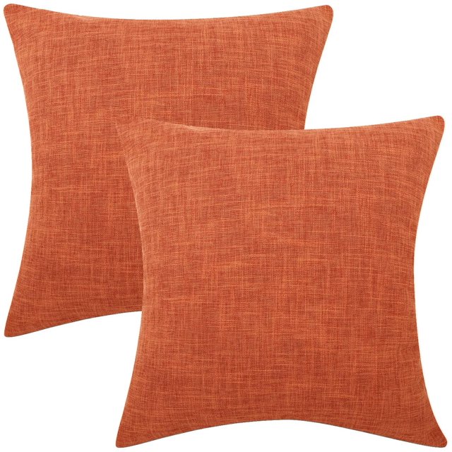 Funda de Cojín de Lino Fino, Juego de 2 Fundas de Almohada Cuadradas de Tejido Suave y Fino, decoración de cojín de sofá, Funda de Almohada de Color sólido 18 x 18 Pulgadas - Naranja