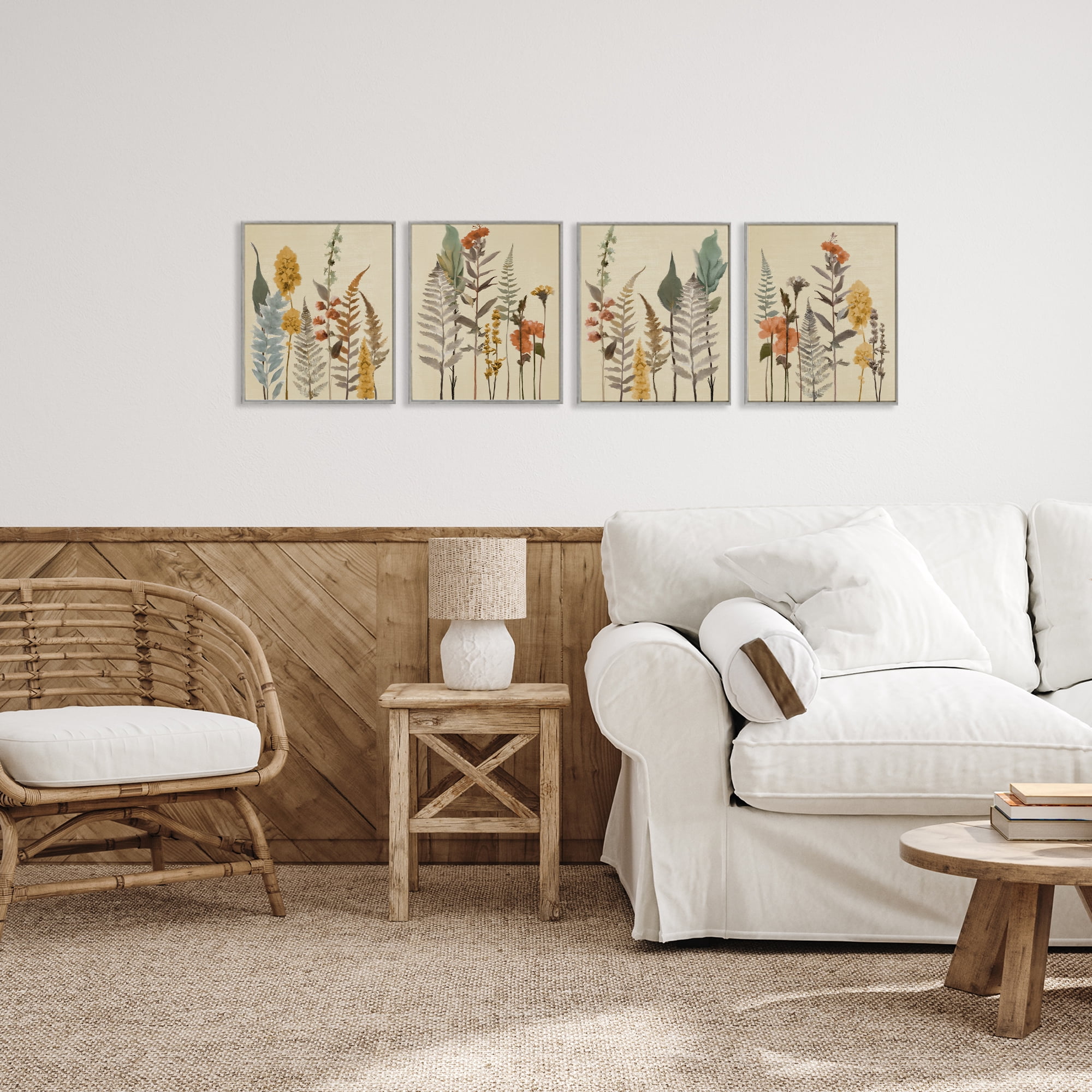 Stupell Industries Wispy Earthy Botanicals 4 Piece Gray Framed Giclee Art Set, design by Elizabeth Medley