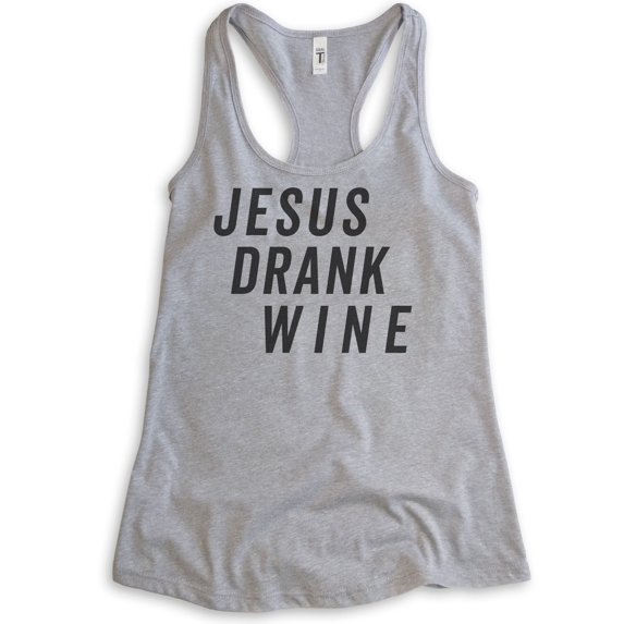 Jesus Drank Wine Tank Top, Ladies Racerback Tank Top, Religious Tank, Christian Tank, Wine Tank, Heather Gray, XX-Large