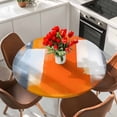 thumbnail image 2 of Abstract Paint Texture Round Fitted Table Cover Retro Orange Gary Oil Painting Waterproof Table Cloth with Elastic Edge Wipeable Tablecloth for Picnic Camping Party Fits 36"-44" Diameter, 2 of 8