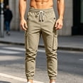 thumbnail image 2 of Lmueinov Cargo Pants for Men Elastic Drawstring Waist Lightweight Casual Jogger Pants with Pockets Outdoor Long Trousers for Jogging Hiking, 2 of 8