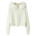 thumbnail image 4 of IWRICH Women's Zip up Hooded Cardigan Sweater Knitted Long Sleeve Fall Trendy Casual Hoodies Outerwear with Fur Hood White M, 4 of 8