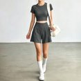 thumbnail image 2 of Women's 2 Piece Yoga Workout Outfit Crewneck Short Sleeve Crop Top and Athletic Shorts Sets Casual Tracksuits Running Gym Matching Set Gray, 2 of 5