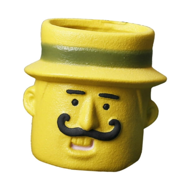 Maceta pequeña de cerámica con diseño de dibujos animados, ideal como regalo de inauguración de la casa. Hombre Amarillo