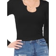 thumbnail image 6 of MixMatchy Women's Solid Ribbed Notched Neckline Long Sleeve Stretch T-Shirt Top, 6 of 6