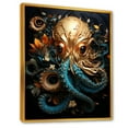 thumbnail image 2 of Designart "Golden Underwater World Of The Octopus" Octopus/Squid Floater Framed Wall Art Living Room, 2 of 5