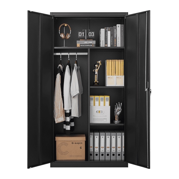 71inch Black Metal Large-Capacity Wardrobe and storge cabinet